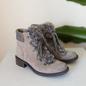 Sam Edelman Darrah Leather Faux Fur Plaid Hiker Combat Boots